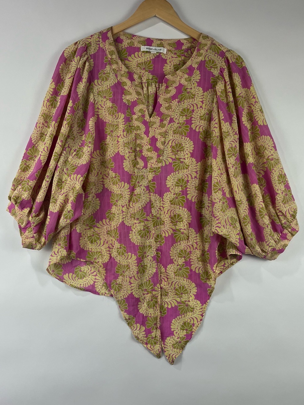 Rose + Olive Relaxed Fit Tie Front Boho Blouse M - Picture 3 of 9